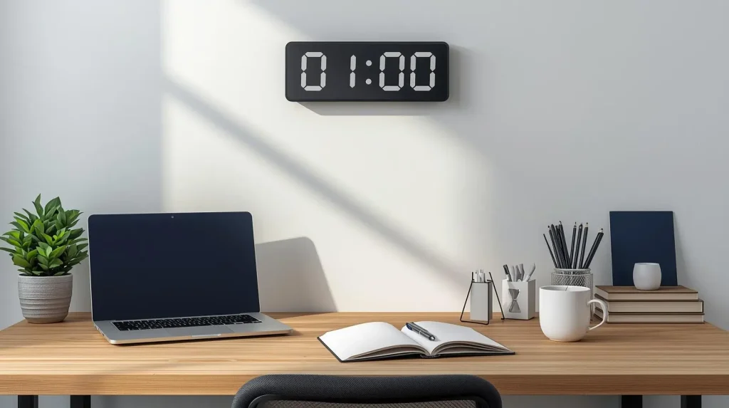 Clean workspace with 1 minute timer for focused productivity sprints and quick tasks
