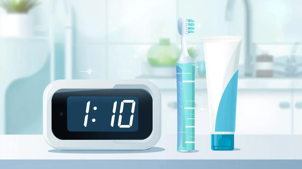 One minute timer for teeth brushing with toothbrush and toothpaste illustration