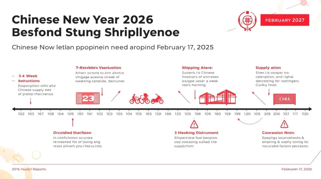 When Is Chinese New Year 2026? | Date, Day & Countdown 7 Chinese New Year 2026 business impact timeline showing factory closures and supply chain disruptions from mid-February