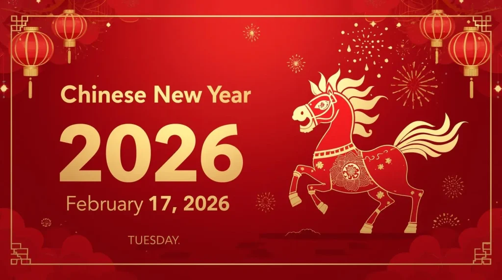 When Is Chinese New Year 2026? | Date, Day & Countdown 1 Chinese New Year 2026 falls on Tuesday February 17 - Spring Festival date with Fire Horse zodiac