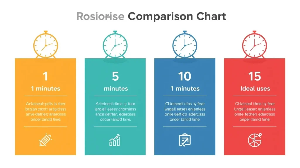 Comparison chart showing when to use 1, 5, 10, and 15 minute timers for different tasks